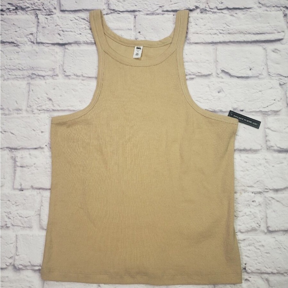 NWT-BP Nordstrom Womens Size XS Tan Brown Ribbed Cotton Blend Crew Neck Tank Top